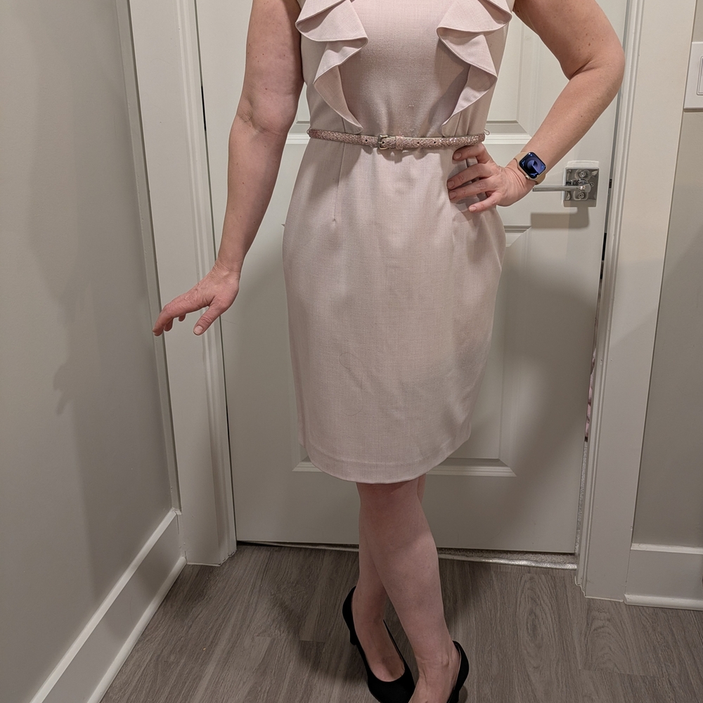 Calvin Klein Soft Pink Midi Dress with Ruffle Detail - Picture 3 of 8
